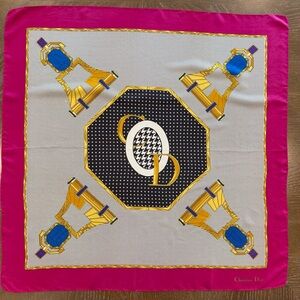 Authentic Christian Dior Pink and Gold Silk Scarf